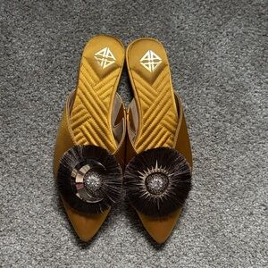 ANTONIO MELANI Gold and Brown Flats